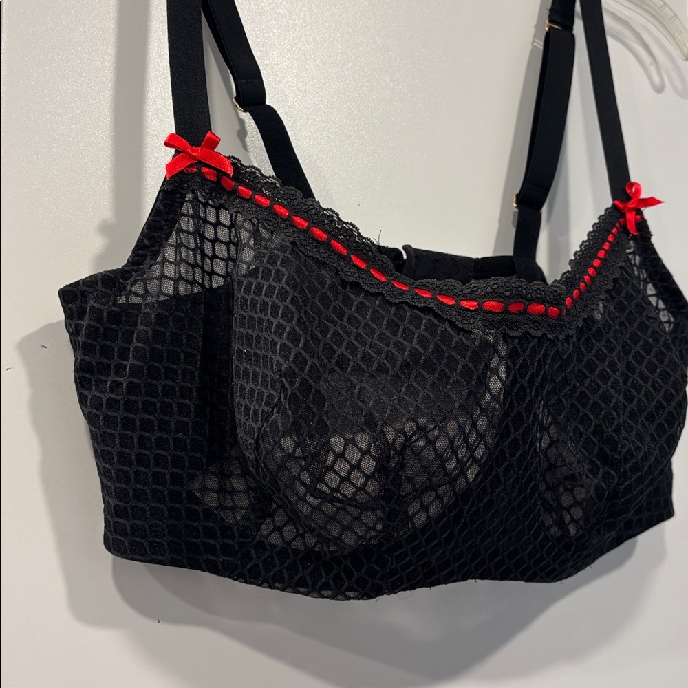 40DD Cacique Unlined Balconette Bra Bow Red Thick Adjustable Sexy Underwire - Picture 2 of 14